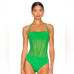 Majorelle Green Mesh Tie Halter Bodysuit Size Small.